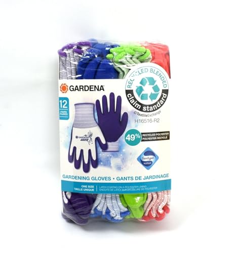GARDENA - Gardena One Size Gardening Gloves, Latex Coating on a Polyester Lining - 12 Pairs (1 Pack)