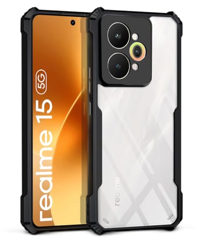 Image of WOW IMAGINE Shock Proof Clear Protective Back Case for Realme 15 5G - AirEDGE Technology | 360 Degree Camera Protection | Transparent Hybrid Back Case Mobile Cover - Black