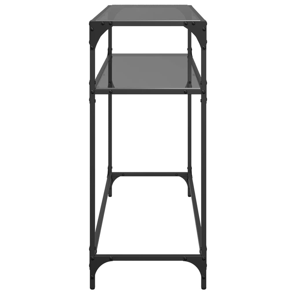 Tavolo consolle da corridoio, tavolino in vetro nero, 98 x 35 x 81 cm, in acciaio, tavolo da parete come ripiano per decorazione, vasi, lampade, chiavi in corridoio, corridoio, soggiorno