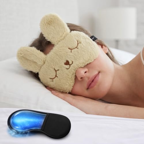Image of Jenna Premium Eye Mask,Ultra Smooth Adjustable Sleep Mask&Blind Fold|For Sleeping,Travelling|Eye-Cover Light (Fur Bunny Cream Gel)