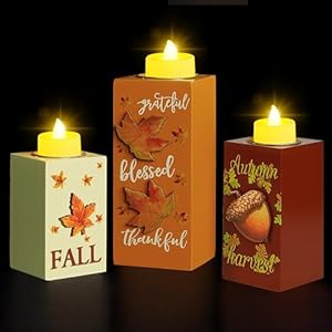 BlcTec Thanksgiving Decorations Indoor, 3 PCS Thanksgiving Wood Candle Holders with LED Tea Lights & 3D Carving Craft, Candle Centerpieces for Home, Table, Office, Tiered Tray Thanksgiving Décor BlcTec Thanksgiving Decorations Indoor 3 PCS Thanksgiving Wood Candle Holders with LED Tea Lights 3D Carving Craft Candle Centerpieces for Home Table Office Tiered Tray Thanksgiving Decor