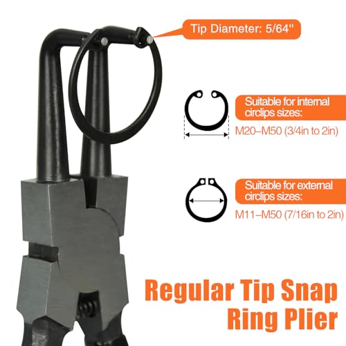 Image of 2pcs 7in Snap Ring Pliers, 5 /64in Tips | for Ring Remover Retaining and Remove Hoses, Gaskets