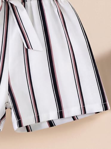 Image of Girls 2 Piece Outfits Summer Ruffle Sleeve Top and High Waisted Striped Shorts Set for Girls 7-14