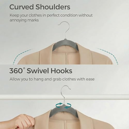 Image of Ginoya brothers Velvet Hangers,Non Slip Notched with Rose Gold Hook Coat /Suit Hangers,Space Saving 360 Degree Swivel Hook Clothes Hangers Wardrobe Hanger. (Grey, 50)