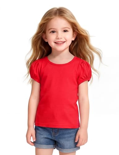 WRYGRTA Girls Short Sleeve Shirts Cotton Toddler Girl Tee Tops Basic Crew Neck T-Shirts Red 5T