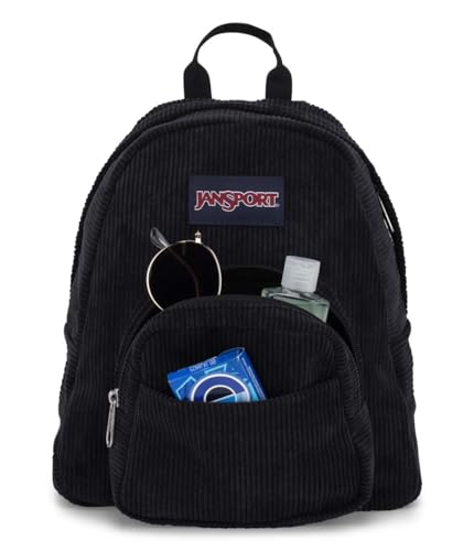 JanSport Half Pint FX Mini Backpack – One Main Compartment, Front Zippered Stash Pocket, Adjustable Webbing Shoulder Straps, Web Haul Handle - Black Corduroy3