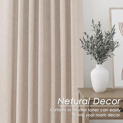Image of Nanspring Oatmeal 100% Blackout Linen Curtains 84 Inch Length 2 Panels Set for Bedroom Back Tab Neutral Modern Farmhouse Decor Black Out Curtain for Living Room Thermal Insulated Drapes 52x84