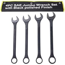Jumbo SAE Combination Wrench Set, 4-Piece 2-1/8", 2-1/4", 2-3/8", 2-1/2" Carbon Steel, Extra Large Open-End Wrench Set, Storage Bag Included, Oxide Finish,Black