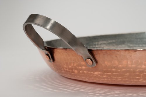 Sertodo Copper Alicante Paella Cooking Pan With Stainless Steel Handles, Hand Hammered 14 Gauge 100% Pure Copper, 15"" #TOP1