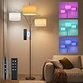 SIBRILLE 36W RGB Arc Floor Lamp with 3 White Fabric Shades, 3000LM Super Bright Standing Lamp with Remote Control & Touch, Stepless Dimming, Individual Light Control for Living Room, Bedroom