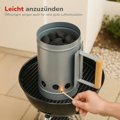 Alpina Holzkohle Starter Ø16 cm x 27 cm - Grill Feuerstarter aus Metall - BBQ Starter mit Griff - schnell und einfach