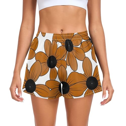 EtherSpher Black-Eyed Susan Simple Line Art Valentinesnes Coffee Womens Athletic Shorts Ouick Dry Girls Loose Fitting Shorts for Running Hiking Biking Jogging Walking licras cortas para Mujer L