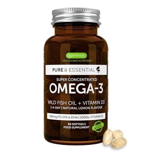 Huile de poisson oméga-3 pure et essentielle et vitamine D3 1000UI, 440 mg d'EPA et 220 mg de DHA pour la capsule softgel, 1 par jour, 60 capsules de génie soft