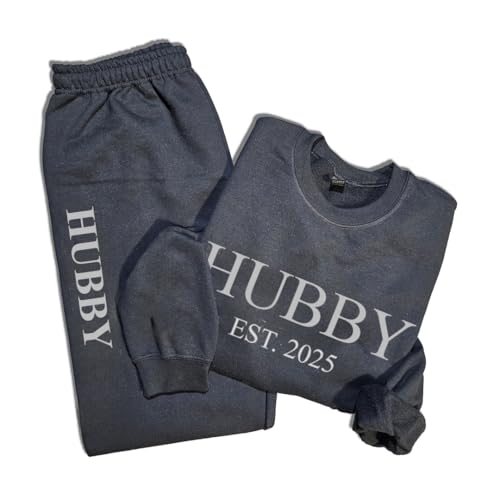 Havenoro WIFEY HUBBY Matching Set - Cozy Couples Loungewear, Embossed Sweatshirt & Joggers - Perfect for Honeymoon3