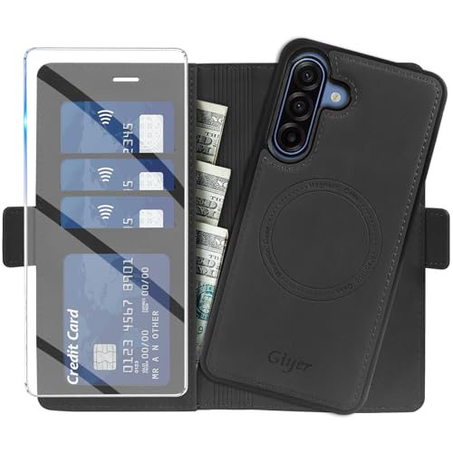 Giyer Handyhülle für iPhone 16 Pro Hülle mit Schutzfolie, 2 in 1 Abnehmbare PU Leder Wallet Standfunktion Kartenfach Mag...