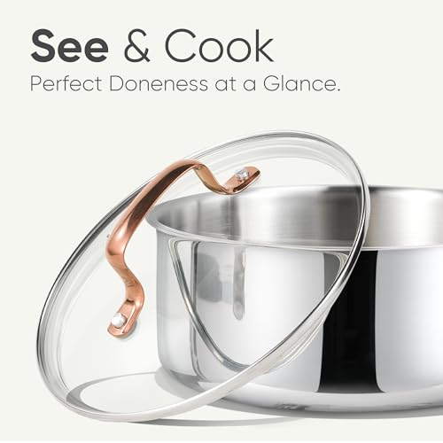 Image of CAROTE 2Qt Stainless Steel Saucepan Set, Non-Toxic 3-Ply Stainless Steel Cookware Set with Lids, Small Kitchen Pots, Oven Safe, Compatible with Induction, Ceramic, Gas, Mothers Day Gifts