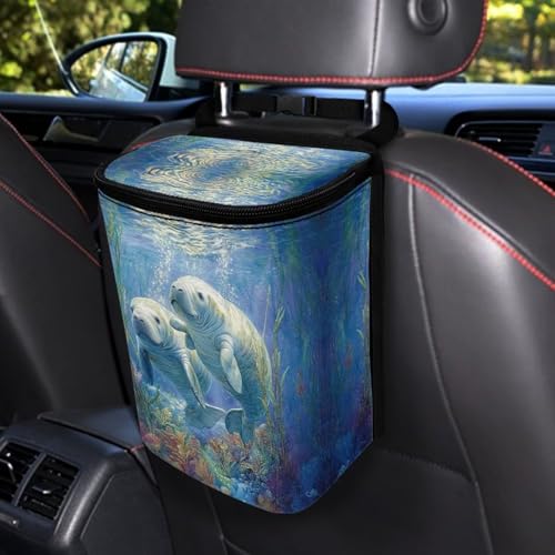 Image of DISNIMO Ocean Manatee Car Trash Can Easy-to-Install Car Accessory Interior, Leak-Proof Car Garbage Can Bin Organizer Storage Bag for the Back Seat of Any Cars, Sedans, SUVs & Trucks