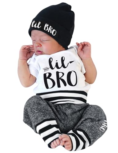 Image of Fommy Newborn Baby Boy Clothes New to The Crew Letter Print Romper+ Pants+Hat 3PCS Outfit