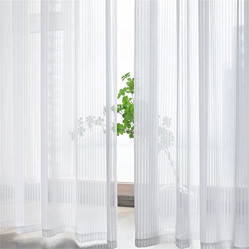 KEKUYA Voile Gardinen Vorhang Gardinen Transparent,2 Stück Gardinen Vorhänge Vorhang Blickdicht mit Ösen Wohnzimmer Schlafzimmer Stores Küche - Weißer vertikaler Balken(B229 x H229cm)