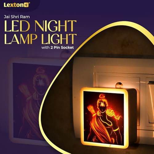 Image of Lexton Jai Shri Ram Fancy LED Night Lamp Light with 2 Pin Socket for Spiritual Ambiance, 0.5 Watt, 230v (Warm White, Pack of 1)