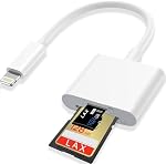 Lightning to Sd Card Reader for iPhone Camera, [Apple MFi Certified] Dual Card Slot Memory Card Readers Supports SD and TF Card, Plug and Play Sd Card Adapter Compatible with iPhone