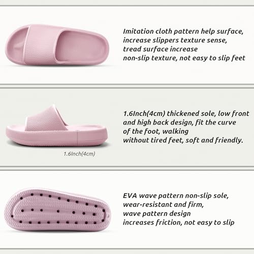 BAXIWUY Badelatschen Damen Badeschuhe Herren Schlappen Badeschlappe Cozislides Original Slippers Rutschfest Hausschuhe Sommer Pantoletten Wolkenschuhe Flip Flops Indoor/Outdoor，Rosa，40-41 EU 5