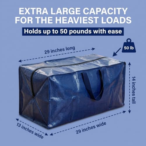 Image of BOX USA 8-Pack Moving Bags with Strong Handles & Zippers - Heavy Duty Extra Large Packing Bags for Storage, Moving Boxes, Dorm & College Supplies, Blue