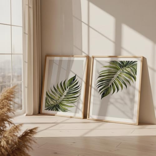 Image of COLOSSAL ART HOUSE Set of 2 botanical wall art paintings for living room & wall painting for bedroom wall decor - (10x13 Inch framed poster, Paintings for home decor)