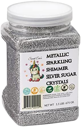 METALLIC SPARKLING SHIMMER SILVER SUGAR CRYSTALS - Dairy Free,Gluten Free,Egg Free,Vegan,Soy Free,Nuts Free,Kosher,Cookies,Cupcakes,Cakes,Decorating,Baking,Topping,Cocktail Sugar,Bulk Candy,Sprinkles