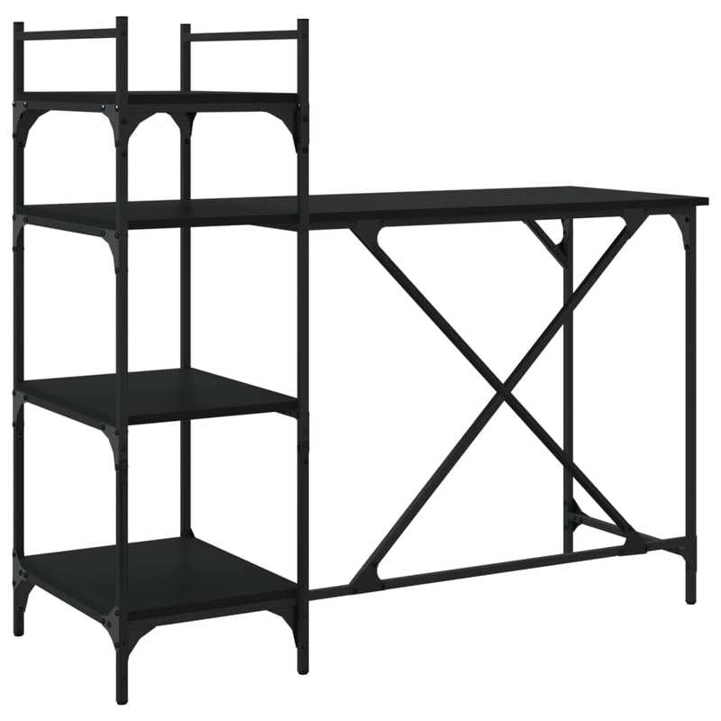 Eleganz Escritorio para ordenador con estante, color negro, 120 x 47 x 109 cm, espacio de trabajo para oficina grande, madera y metal, escritorio estable con estante
