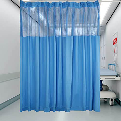 Room Divider Curtain, Privacy Cubicle Curtain with Mesh Top, 1 Panel, 9ft Wide x 8ft Tall Grommet Curtain, Freestanding Hanging Room Divider Curtain Rod for Studio Rental Hospital (Blue)