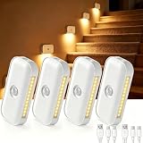 Luz Nocturna con Sensor de Movimiento, [4 Piezas] Recargable Luz Nocturna Infantil con Blanco Cálido, 3 Modos(Auto/Off/Night), Brillo Ajustable, Luz Noche para Niños, Pasillo, Escaleras y Dormitorio