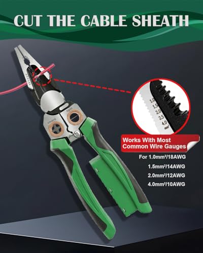 Image of Chicat 8-in-1 Wire Stripper with Voltage Tester,Multi-function Electric Pliers,Professional Wire Cutter & 12V-250V AC /DC Neutral Tester,Electrician Tools & DIY Tool (Green)