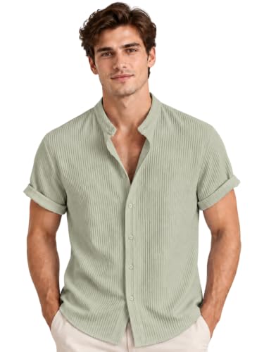 Image of Leriya Fashion Casual Shirt for Man | Short Sleeve Button Closure Shirts with Mandarin Collar | Premium Poly Lycra Blend Textured Shirt for Everyday Outfit for Office,College,Travel