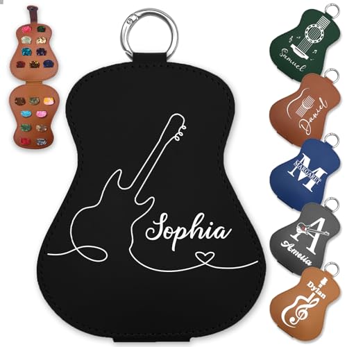 Guitar Pick Case Holder Custom Personalized with Name Photo Customized Leather Guitar Pick Storage Keychain Gifts for Guitarist Guitar Lovers Musician Valentine's Day Birthday Christmas with 18 Slots