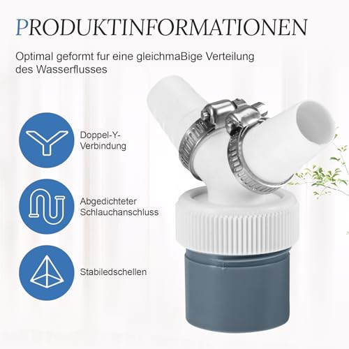 2 Stück Abfluss Waschmaschine Doppelanschluss, Waschmaschine Abfluss Adapter Y-Adapter für Geschirrspüler, Trockner, Gartenschläuchen, 18-24 mm und Abgang 40mm Rohr mit Schlauchschelle