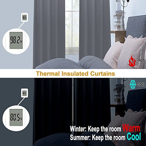 Owenie Maya Grey 100% Blackout Curtains 63 Inches Long Set Of 2, Thick & Warm Completely Blackout Window Treatment Thermal Insulated Drapes For Kitchen/Bedroom (54 Inches Width X 63 Inches Length) #TOP1