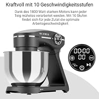 KLAMER Küchenmaschine 1800W, Knetmaschine Brotteig mit Edelstahl-Rührschüssel 6 L, 10 Stufen mit Timer, Planetenrührwerk, Rührbesen, Knethaken, Schneebesen & Sichtdeckel (grau) – Ansicht 6