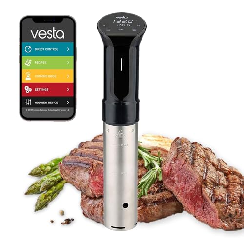 Vesta Precision Termocirculador de Inmersión Doméstico Imersa II SV82 para Cocinar a Baja Temperatura 1200W | Incluye App de Control Wi-Fi | Volumen de Agua Máximo 30L (Negro)