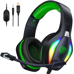 Fachixy Fc100 Cascos Gaming Para Ps4, Ps5, Pc, Xbox One, Switch, Auriculares Gaming Cancelación De Ruido, Cascos Con Microfono Estéreo Sonido, Cascos Para Ps4 Con 3.5mm Jack Con Luz Rgb (Verde)