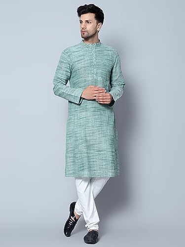 Image of LATEST CHIKAN Men's Cotton Regular Textured Long Kurta Full Sleeves - Casual Ethnic Wear