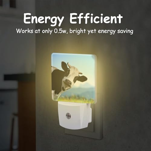 Image of Plug Night Light,Funny Cow on Grass Night Light Lamp Auto Sensor Energy Efficient Dusk to Dawn Lights for Girls Boys Women Room Decor,Hallway,Kitchen,Bathroom,Nursery,Stairs