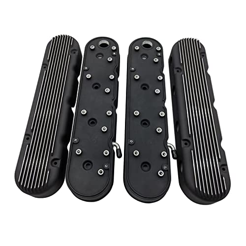 Shlpdfm SHU00305 1 Pair 2Pcs/Set Valve Cover Black Finned Vintage Hidden Cast Aluminum Valve Cover thumb #1