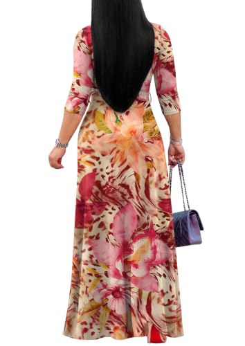 Image of FANDEE Plus Size Maxi Dress for Women Casual Summer Sundress V-Neck 3 /4 Sleeve