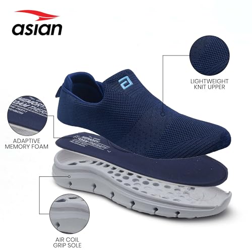Image of ASIAN Wonderwalk-21 Walking Shoes for Men | Lightweight, Air Cooled Upper & Memory Foam Insole | Slip-On Sneakers for Walking, Travel & All-Day Comfort