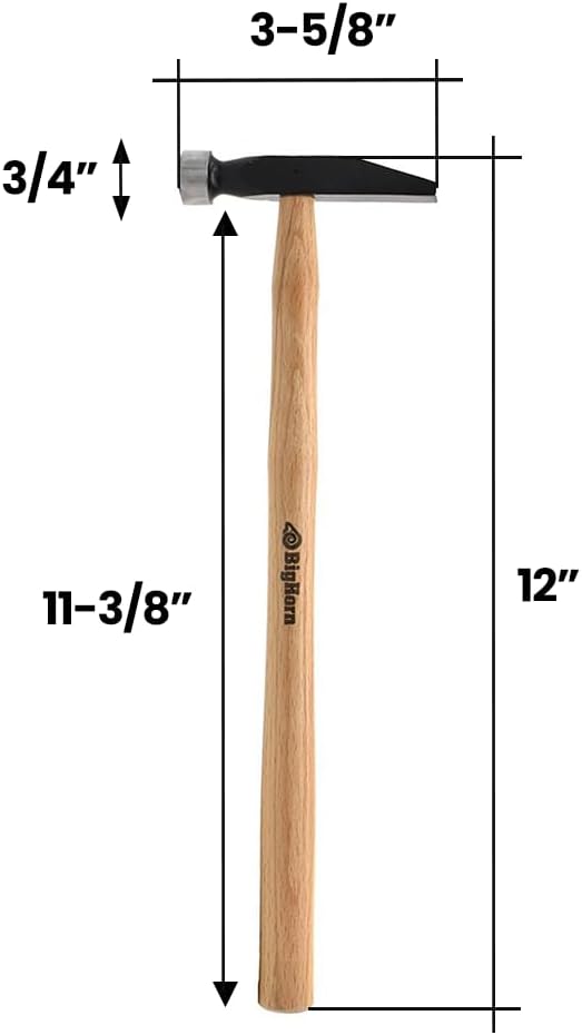Big Horn 19874 Flat Face and Cross-Peen Goldsmith's Hammer w/Wooden Handle 11-1/2 Inch Long for Riveting Chisel Metal Forming Jewelry Making Tool