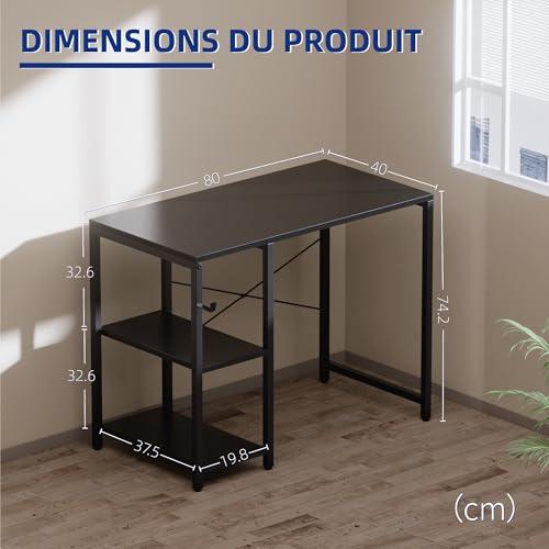 Table d'étude noire PAMRAY 80 cm meuble de bureau domestique gain de place - 7