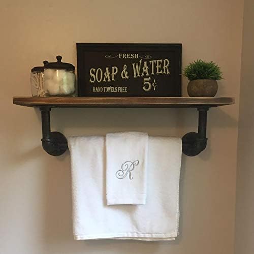 Industrial Pipe Shelf,Rustic Wall Shelf with Towel Bar,24" Towel Racks