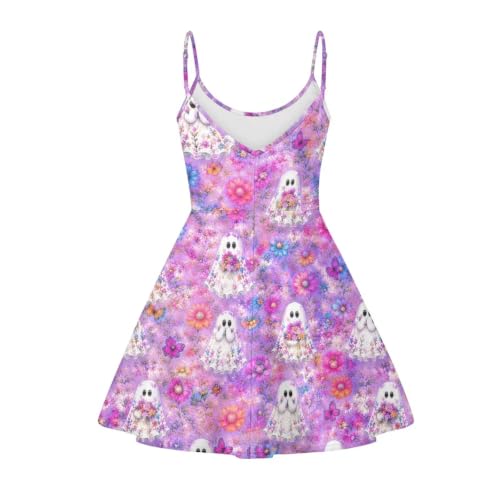 Image of Women's Spaghetti Strap Dress Summer Casual Swing Sundress Girls Beachwear Swing Mini Dress