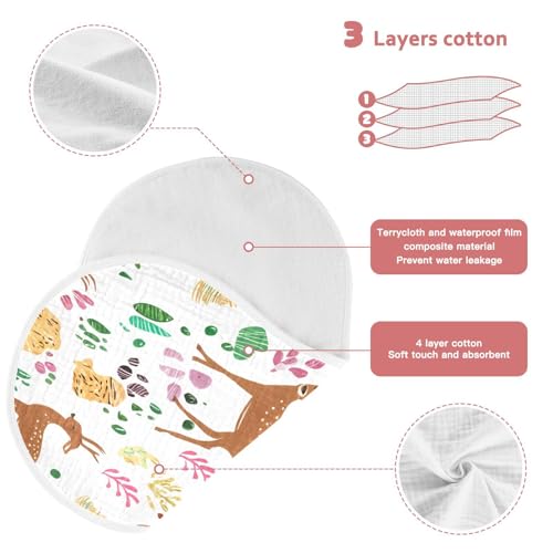 Deer Pattern Muslin Burp Cloths 22x11 Inch - 4-Layer Organic Cotton & TPU Waterproof Lining, Absorbent Baby Bibs for Boys/Girls with Hanging Loop 5